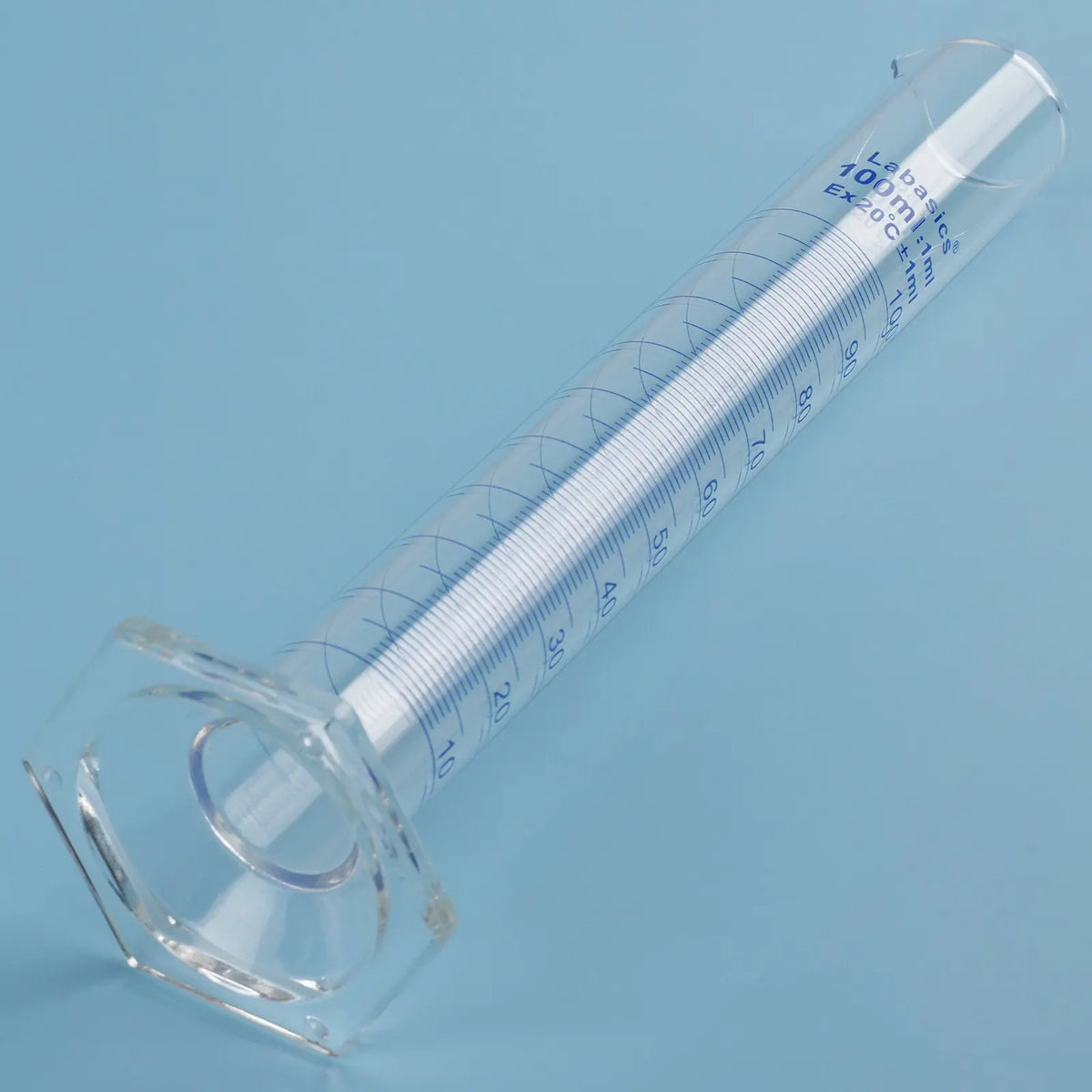 Hexagonal base of a measuring cylinder designed for stable placement on a laboratory bench