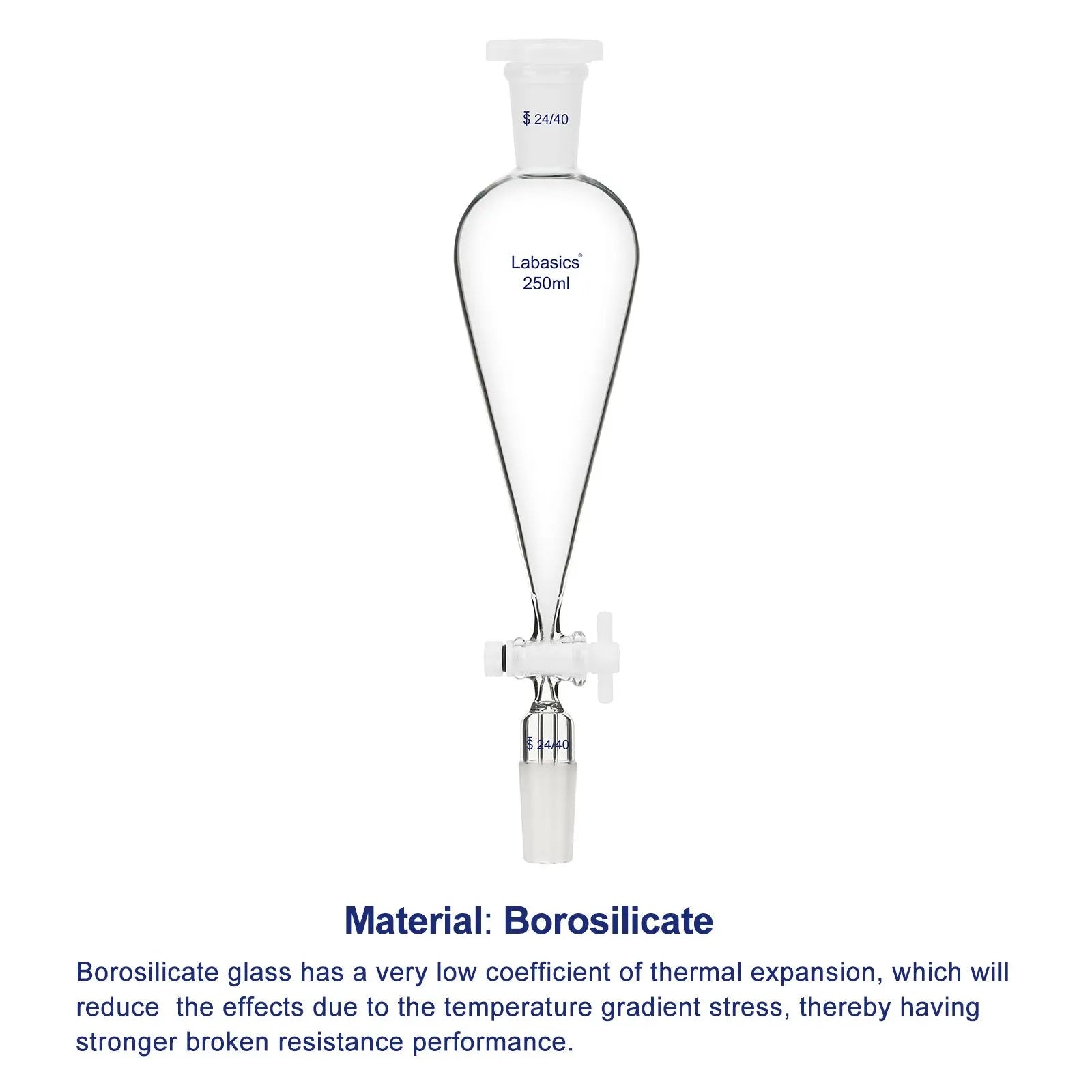 Conical Separatory Funnel, Two 24/40 Joints, 60-250ml Labasics shop