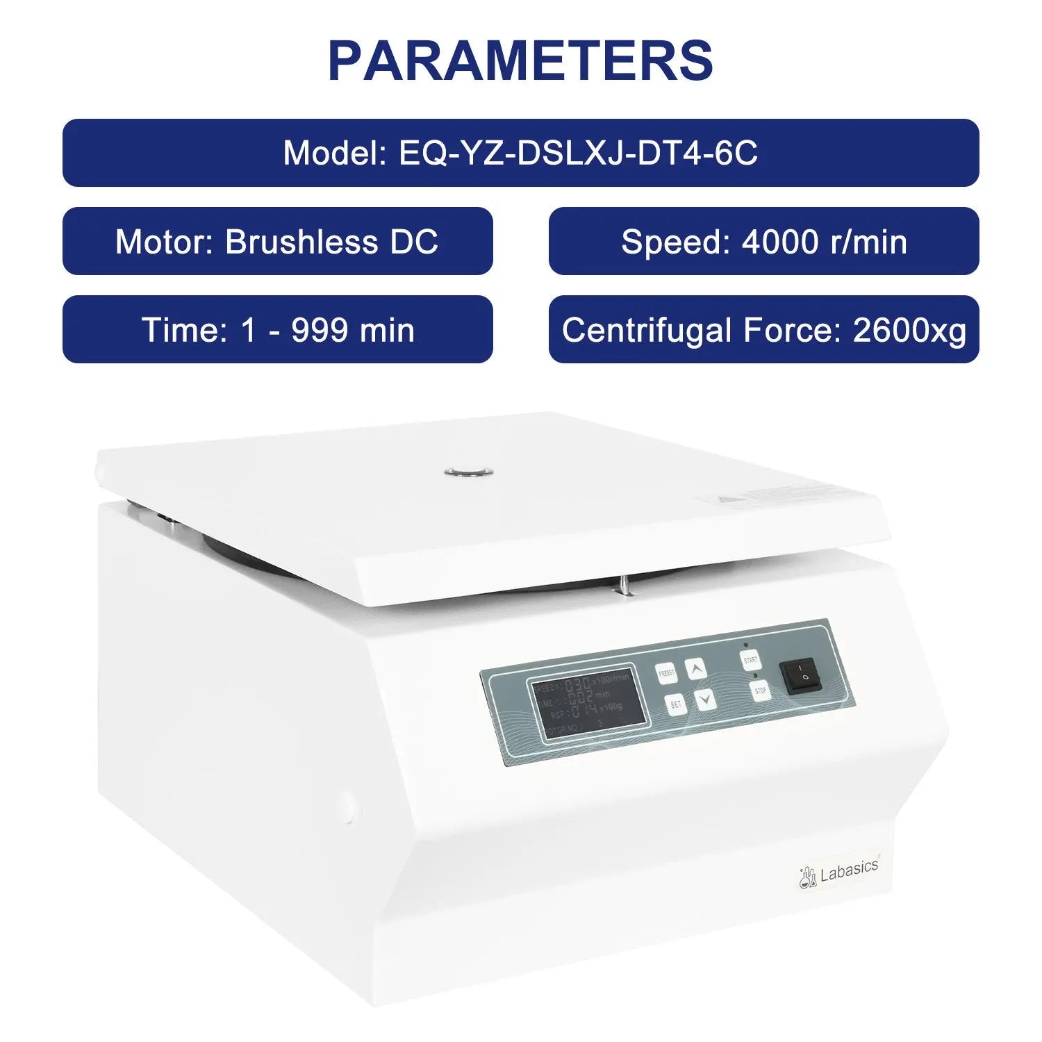Low-Speed Digital Centrifuge, 4000 RPM Max Speed, 2600xg Max Centrifugal Force, Swing Rotor Labasics