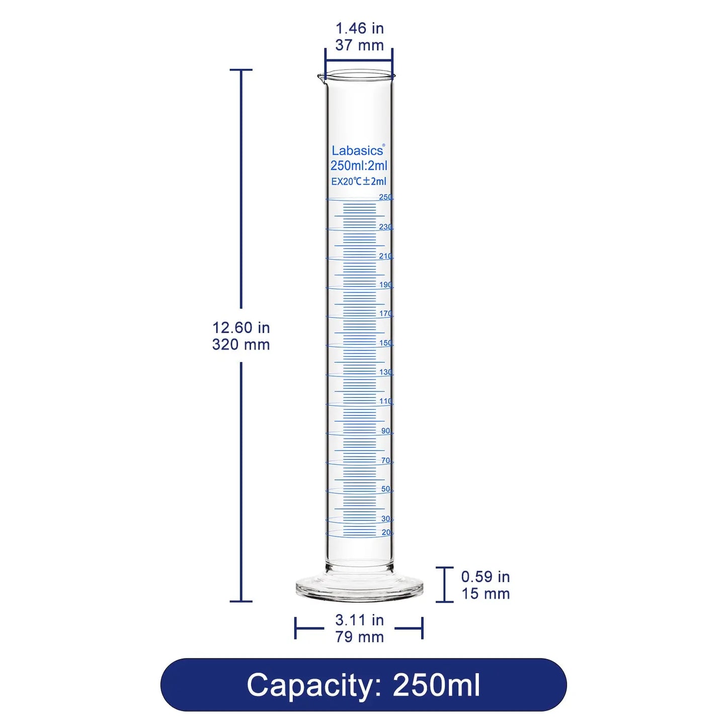 Measuring Cylinder, 10-250 mL, 2 Packs Labasics