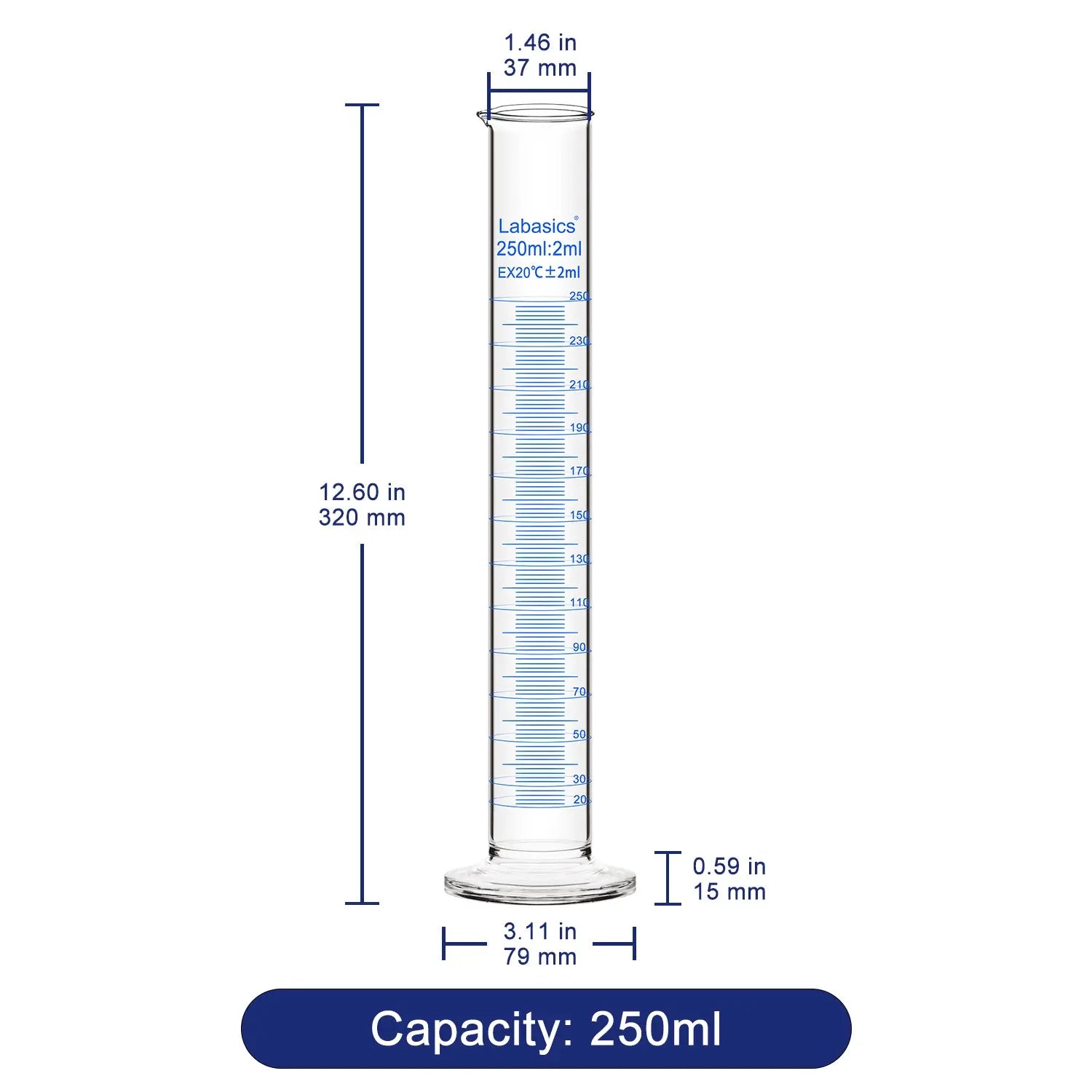 Measuring Cylinder, 10-250 mL, 2 Packs Labasics