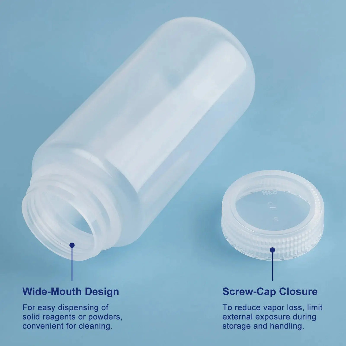 Transparent Media Storage Bottles with Screw Cap, Polypropylene, 500–1000 ml Labasics