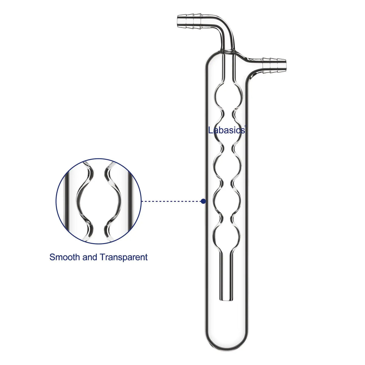 10 mm serrated hose connector on borosilicate glass cold trap for vacuum tubing attachment