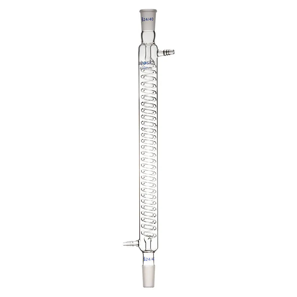 Graham condenser, 400 mm jacket length, borosilicate glass, 24/40 joints, high-efficiency condensation for chemical distillation systems