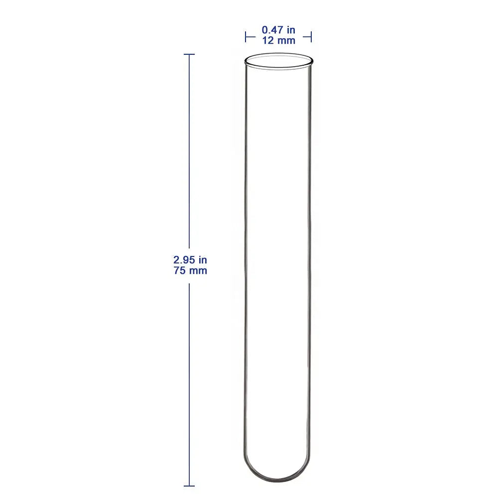 Borosilicate Glass Round Bottom Test Tubes, 12 mm OD X 75 mm Length