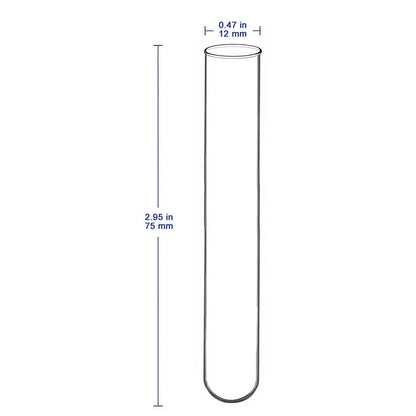 Borosilicate Glass Round Bottom Test Tubes, 12 mm OD X 75 mm Length