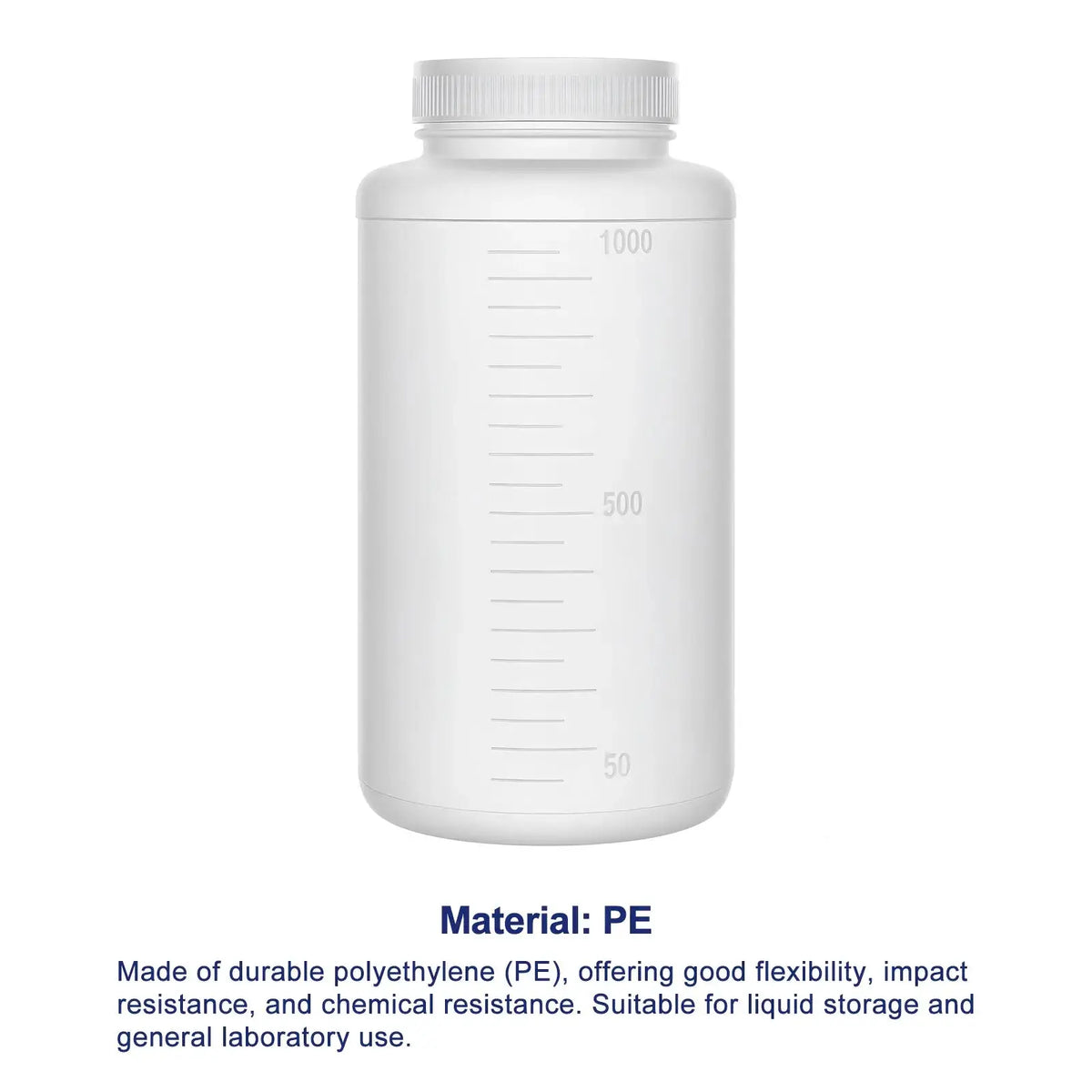 HDPE material of a plastic reagent bottle for laboratory solution and sample storage