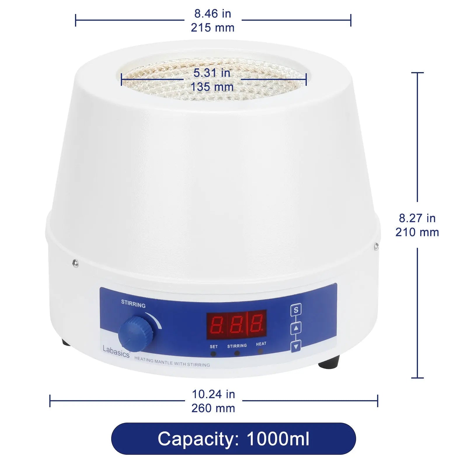 Digital Magnetic Stirring Heating Mantle with Temperature Probe, 250-1000 mL, RT-300℃, 20-1200 RPM Labasics