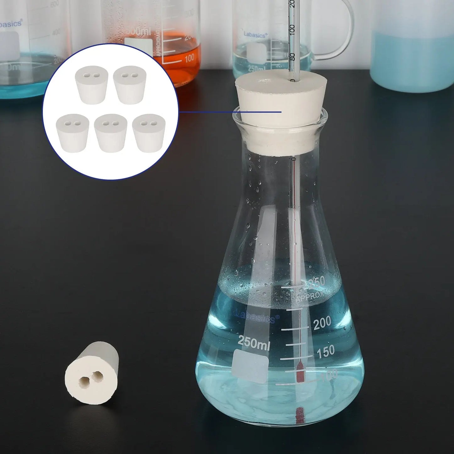 Rubber Stopper, Dual-Hole, 5 Pack Labasics