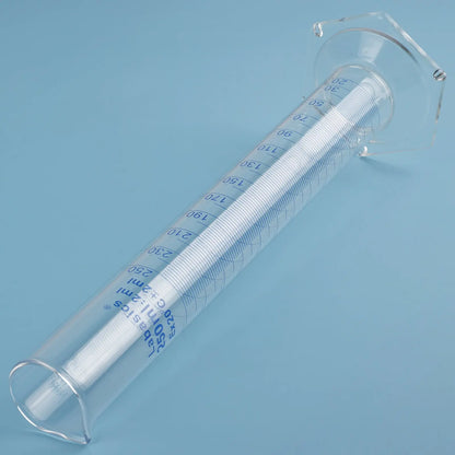 Glass measuring cylinder for laboratory liquid measurement, sample preparation, and reagent handling