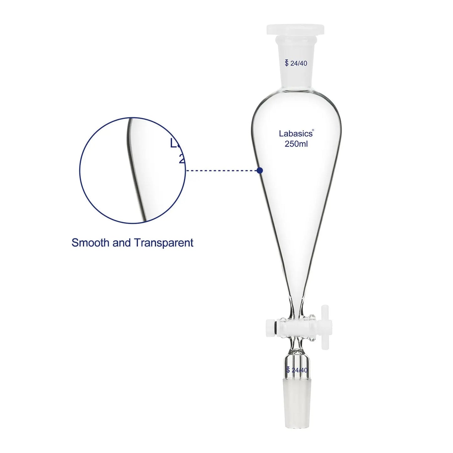 Conical Separatory Funnel, Two 24/40 Joints, 60-250ml Labasics shop