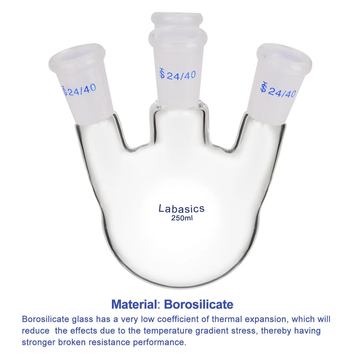 4 Neck Glass Round Bottom Boiling Flask, 24/40 Standard Taper Outer Joint, 250/500/1000 mL Labasics