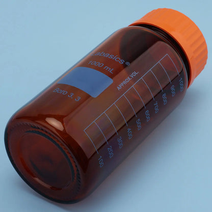 Amber Glass Laboratory Storage Bottle for Reagents, Solutions, and Light-Sensitive Samples