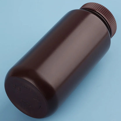 amber HDPE plastic reagent bottle with wide mouth and screw cap