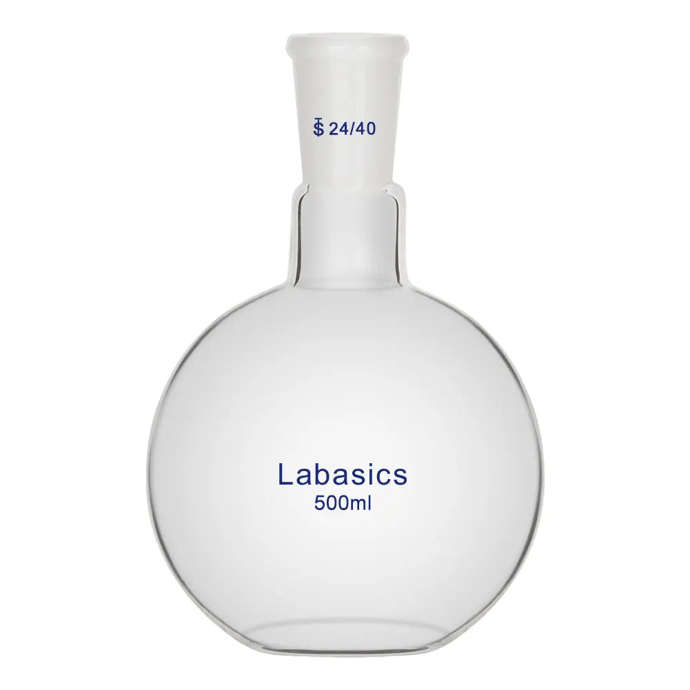 Flat bottom flask, 500 mL, borosilicate glass, 24/40 joint, flat base for laboratory heating and storage use