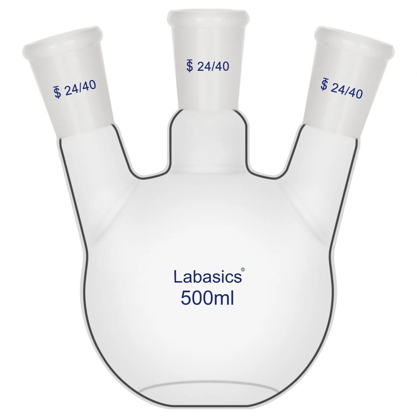 3 neck flat bottom flask 500 ml, durable borosilicate glass with flat base