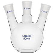 500 mL 3-neck flat bottom flask, borosilicate glass, 24/40 joints, stable flat base for distillation and continuous lab reactions