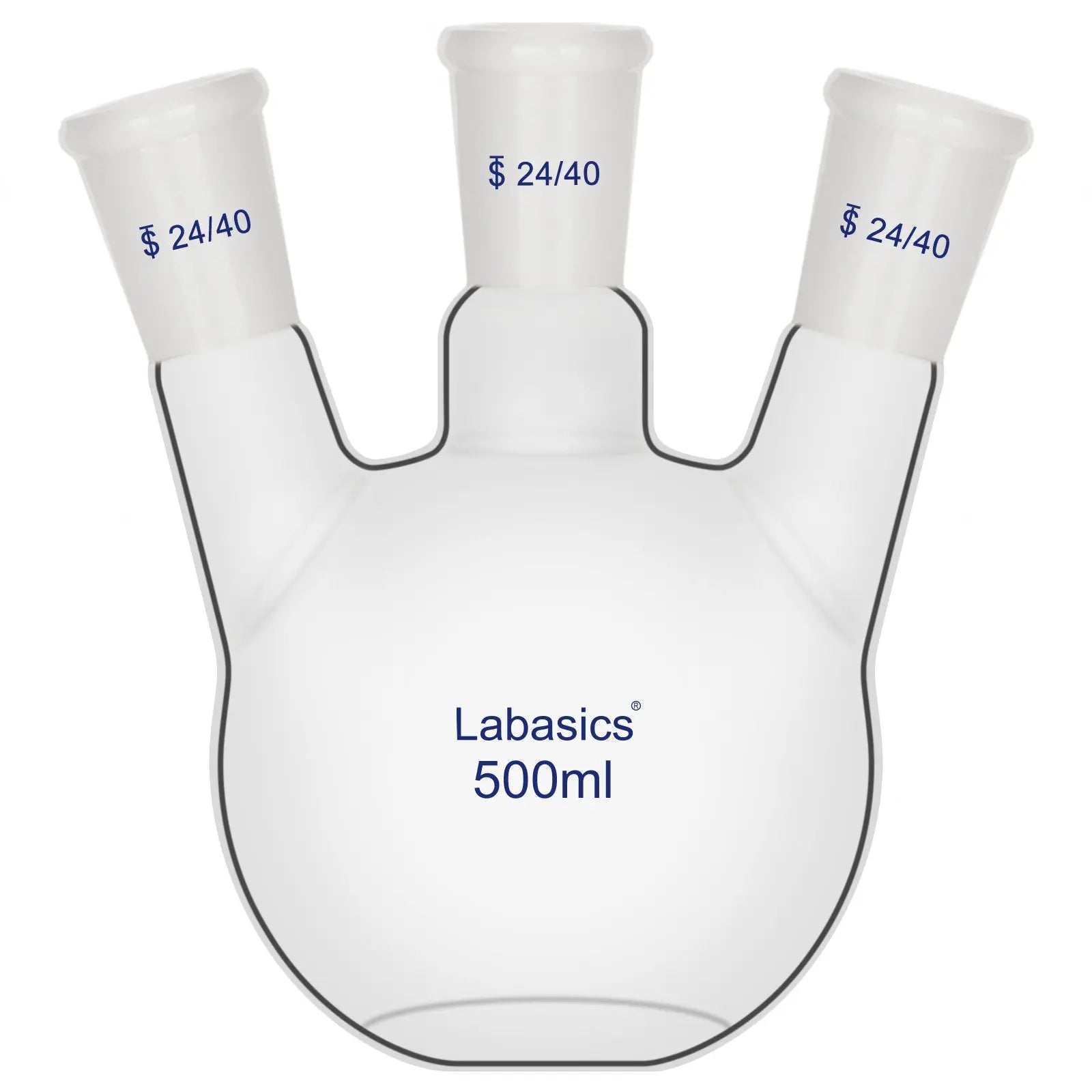 3 neck flat bottom flask 500 ml, durable borosilicate glass with flat base