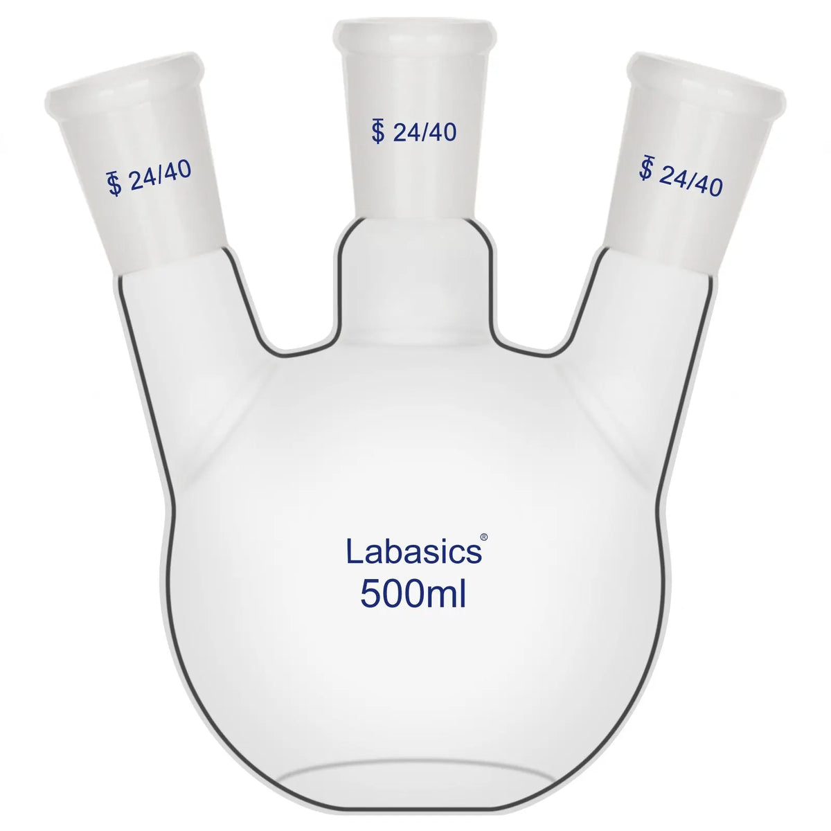 500 mL 3-neck flat bottom flask, borosilicate glass, 24/40 joints, stable flat base for distillation and continuous lab reactions