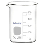 Laboratory 500 ml glass beaker with spout, low-form Griffin style, for chemical experiments