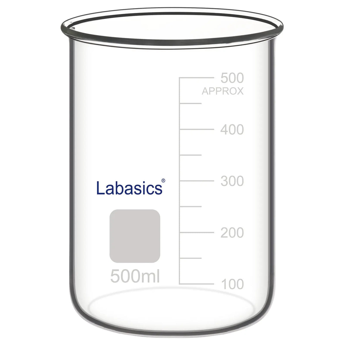 500 ml borosilicate beaker without spout, suitable for stirring and chemical experiments
