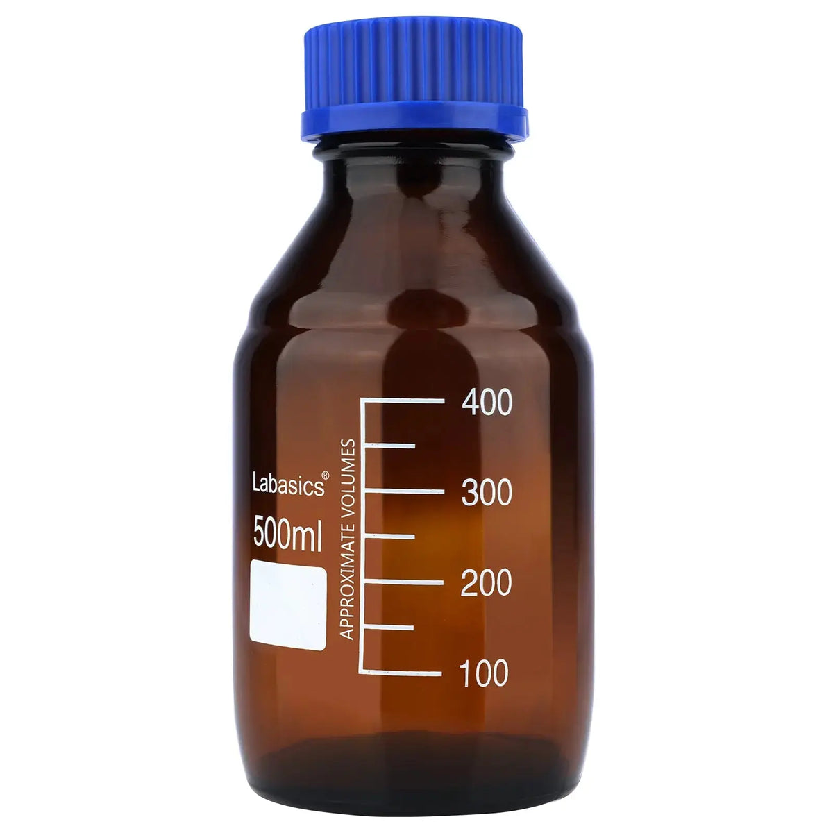 Amber storage bottle, 500 mL, GL45 screw cap, soda-lime glass, light-protective design, leak-proof sealing, clear graduation markings