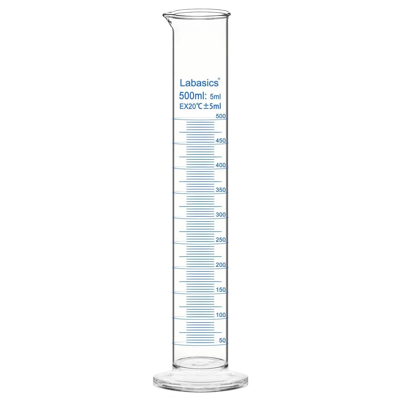 Measuring cylinder, 500 mL, borosilicate glass, chemical-resistant, precise metric scale for laboratory liquid measurement