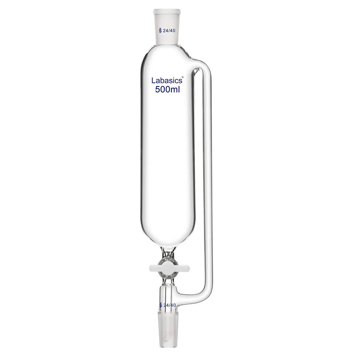 500ml borosilicate glass lab addition funnel with PTFE stopcock and 24/40 joints, suitable for high-volume precise liquid dispensing
