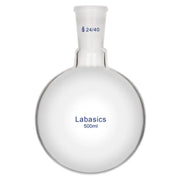 Round bottom flask, 500 mL, short neck design, borosilicate glass, 24/40 joint, for laboratory heating and solution preparation
