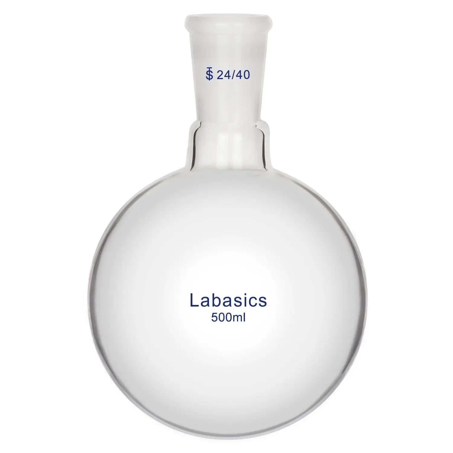 Round bottom flask, 500 mL, short neck design, borosilicate glass, 24/40 joint, for laboratory heating and solution preparation