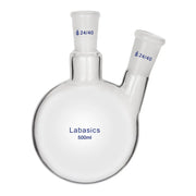 2 neck round bottom flask, 500 mL, borosilicate glass, dual neck design, 24/40 joints for laboratory distillation systems