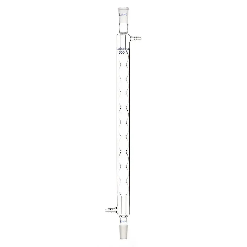 Glass Allihn condenser, 500 mm jacket length, borosilicate glass, 24/40 joint, high-efficiency bulb condenser for laboratory reflux and condensation