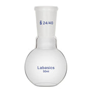 Flat bottom flask, 50 mL, 24/40 joint, borosilicate glass, stable base design for small-scale laboratory reactions