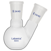 2 neck flat bottom flask, 50 mL, 24/40 joints, borosilicate glass, stable base for small-scale synthesis and reaction use