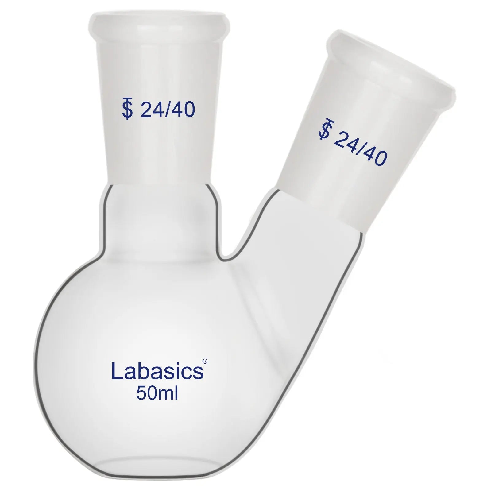 2 Neck Glass Flat Bottom Flask, 24/40 Standard Joint, 50-2000mL Labasics