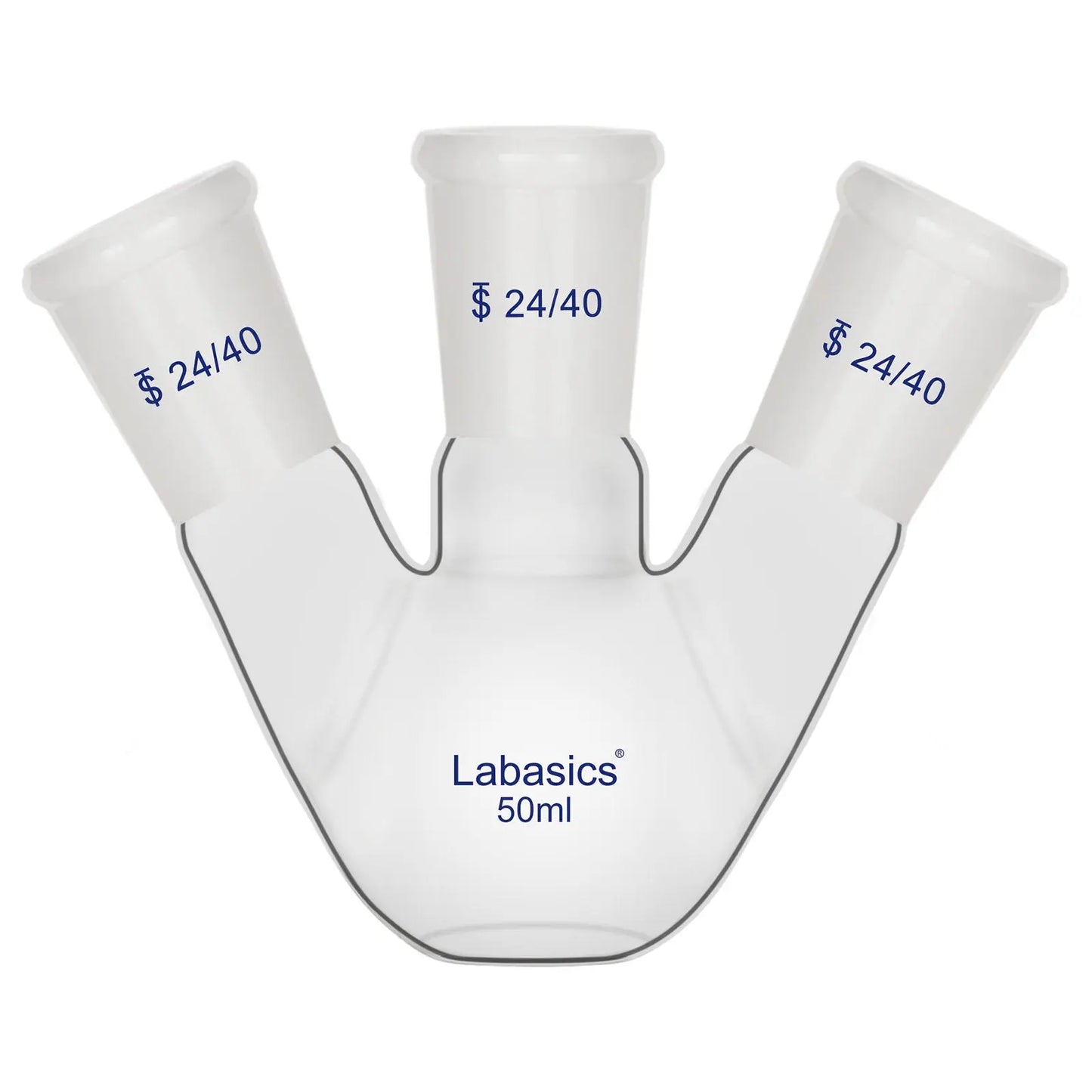 3 neck flat bottom flask 50 ml, borosilicate glass with 24/40 joints
