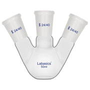 3-neck flat bottom flask, 50 mL, borosilicate glass, 24/40 joints, compact design for small-scale synthesis and reaction experiments