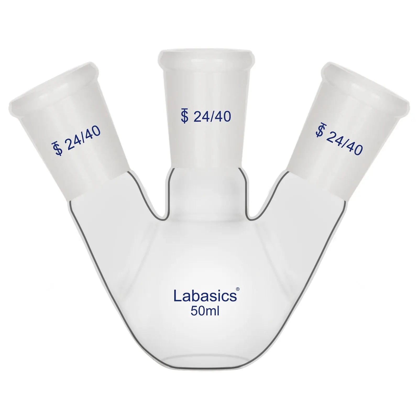 3 neck flat bottom flask 50 ml, borosilicate glass with 24/40 joints