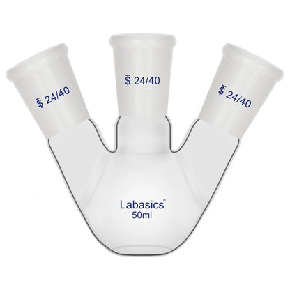 3 neck flat bottom flask 50 ml, borosilicate glass with 24/40 joints