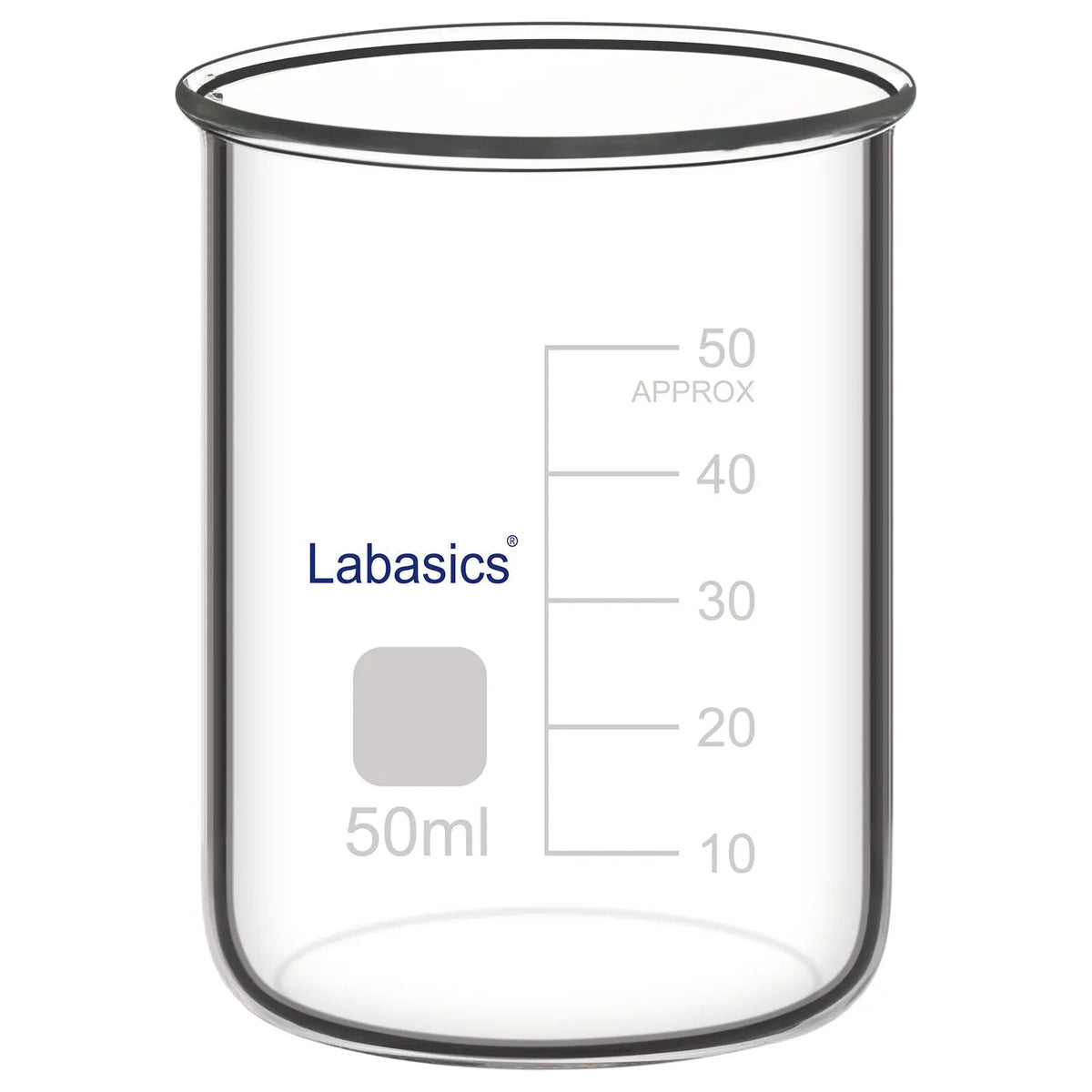 50 ml borosilicate glass beaker without spout, stirrer compatible for lab reactions
