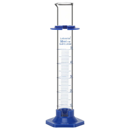 Labasics 50 mL graduated cylinder with 1 mL graduation marks and protective bath sleeve for laboratory measurement