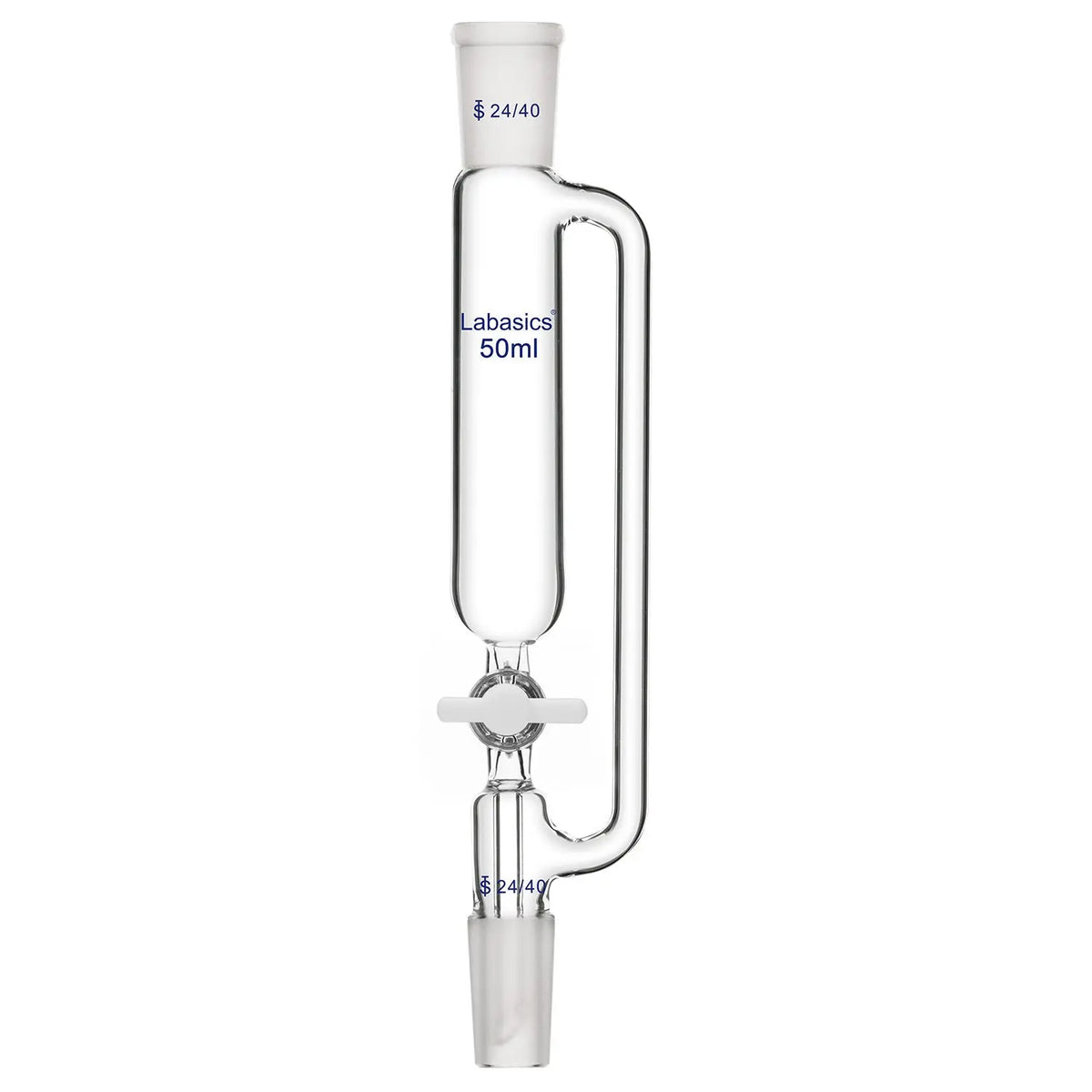 50ml borosilicate glass lab addition funnel with PTFE stopcock, 24/40 joints, ideal for small-scale liquid transfer