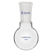 Short neck round bottom flask, 50 mL, 24/40 joint, borosilicate glass, heavy wall design for small-scale chemical reactions