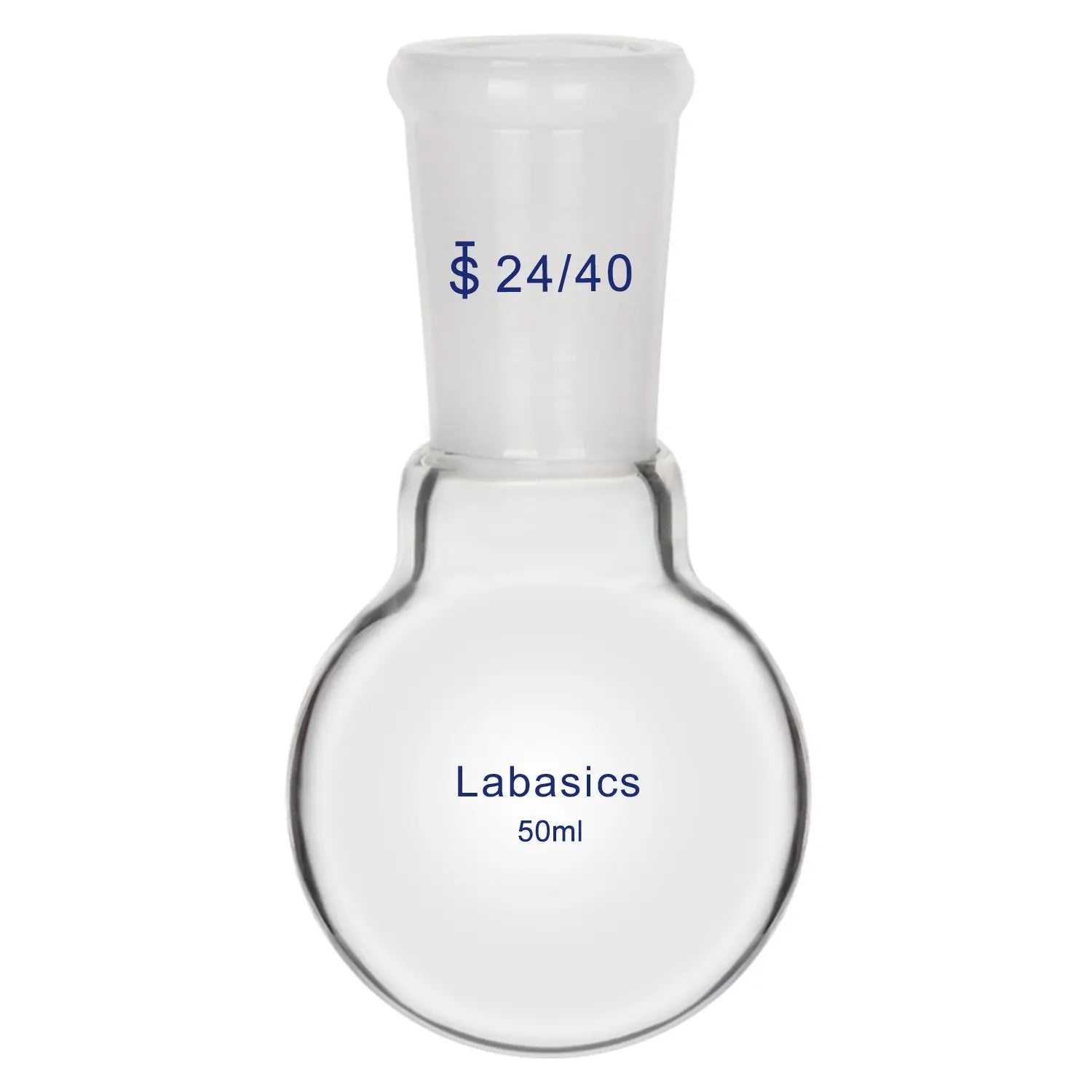 Short neck round bottom flask, 50 mL, 24/40 joint, borosilicate glass, heavy wall design for small-scale chemical reactions