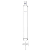 Glass chromatography column, 50 mm inner diameter, durable borosilicate glass, sintered disc, PTFE stopcock, standard 24/40 joint, max 250°C for chemical separation