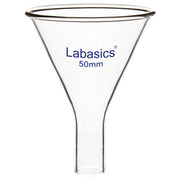 Glass powder funnel, 50 mm top diameter, borosilicate glass, short stem 22 mm, for clean transfer of laboratory powders