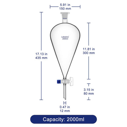 Conical Separatory Funnel with Glass Stopcock and 24/40 Plastic Joint Stopper, 60 – 1000 mL Labasics shop