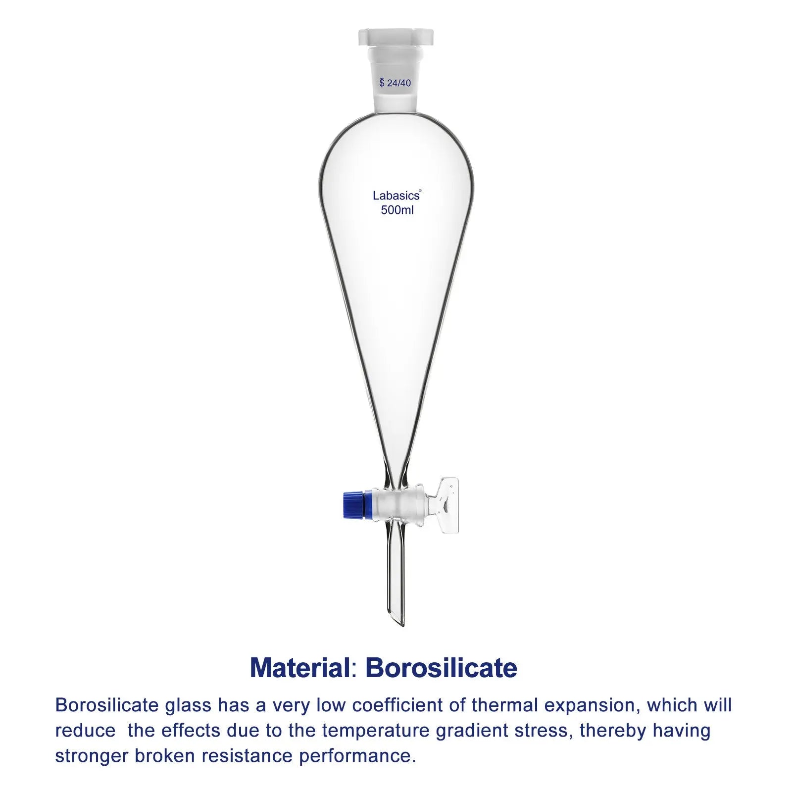 Conical Separatory Funnel with Glass Stopcock and 24/40 Plastic Joint Stopper, 60 – 1000 mL Labasics shop