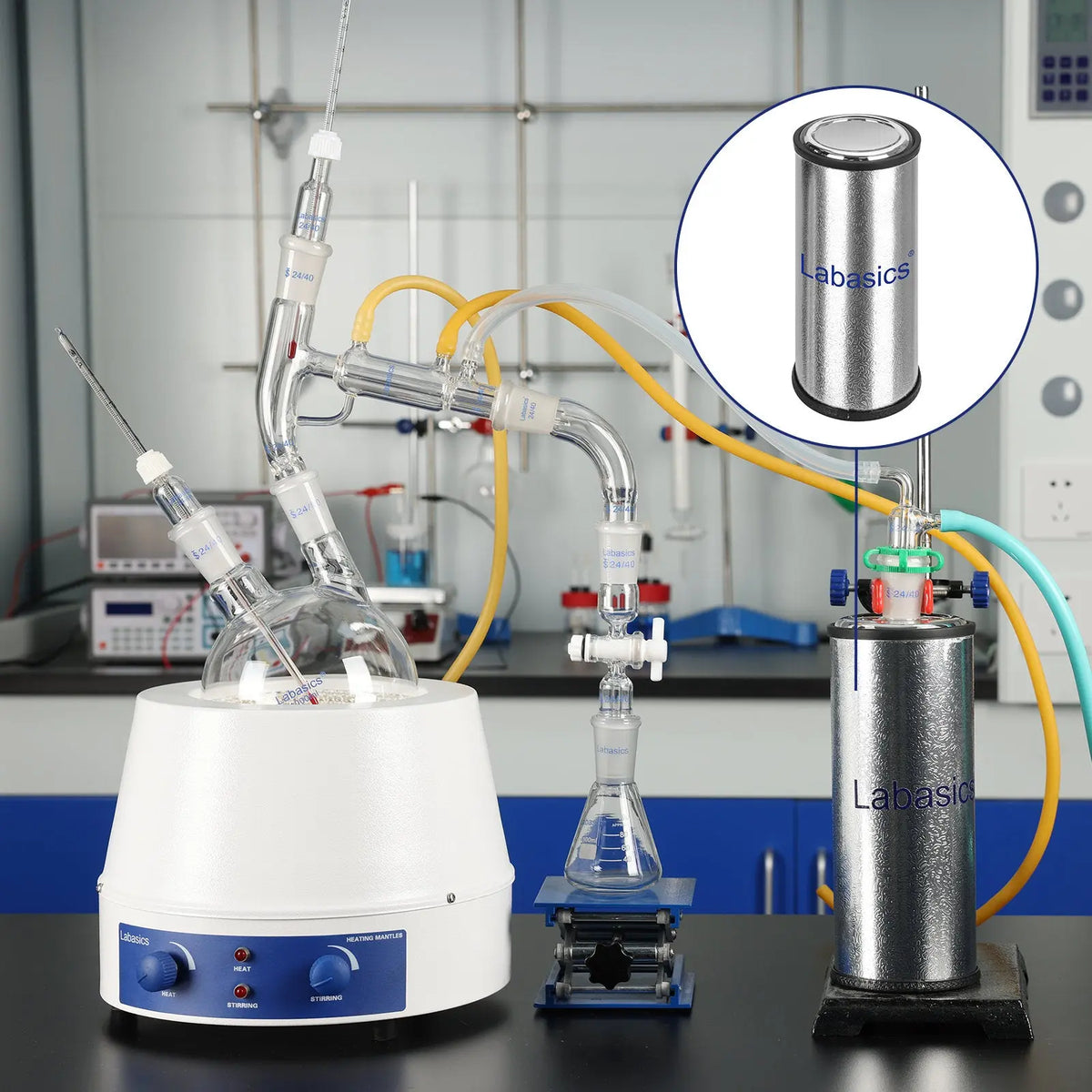 Low-temperature research setup using borosilicate glass dewar flask