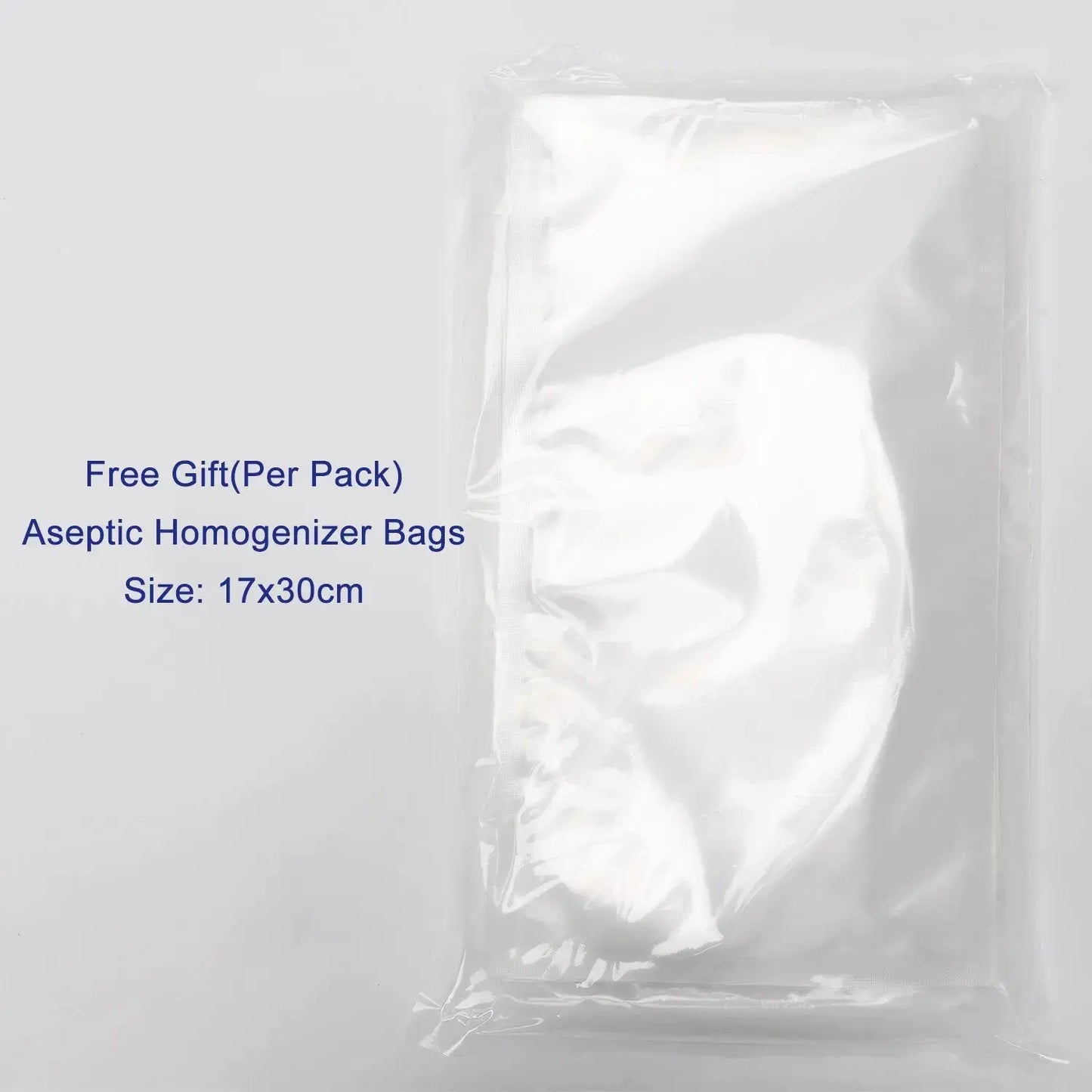 Packing list and free gift: Aseptic Homogenizer Bags (17x30 cm) included per pack